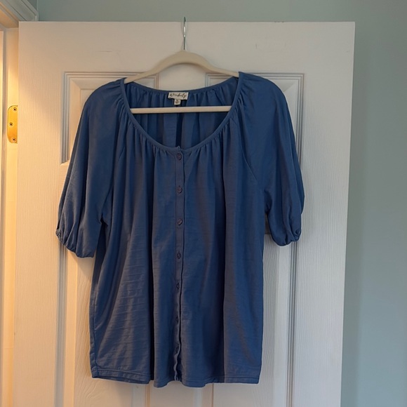 Wonderly Tops - Wonderly Blue Puff Sleeve Blouse with Relaxed Fit